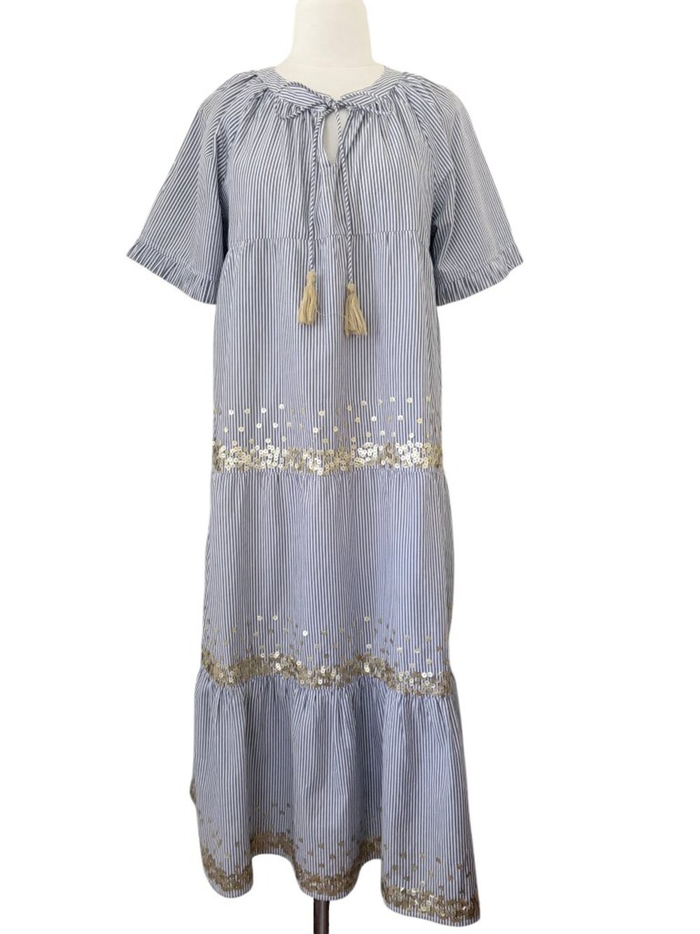 ROSE AND ROSE Striped midi dress w gold sequins sz M